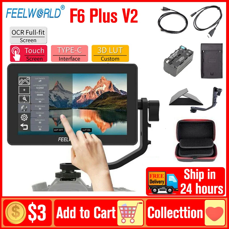 Feelworld F6 Plus Camera Monitor 5.5 Inch 3D Lut Touch Screen 4K IPS FHD Monitor for Canon Sony Nikon Fuji Panasonic DSLR Camera