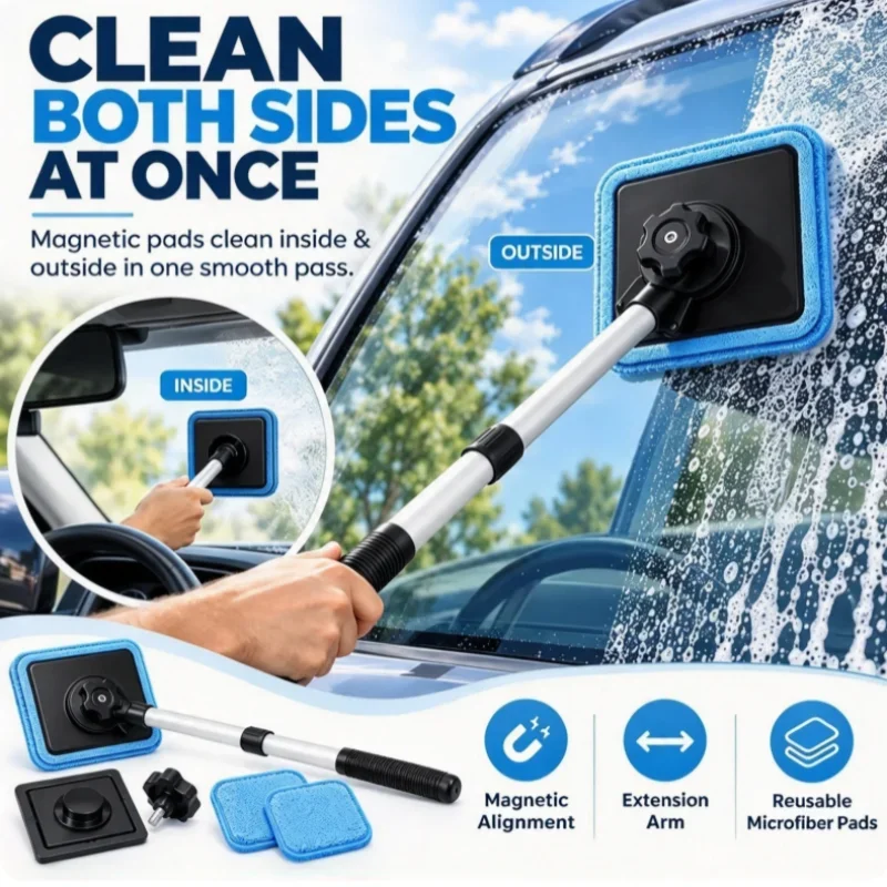 Dual Magnetic Cars Windshield Cleaners Windows Glasses Cleaning Kits 2026 Upgrade Streak Free Compact Brushes Home Tools Vehicle