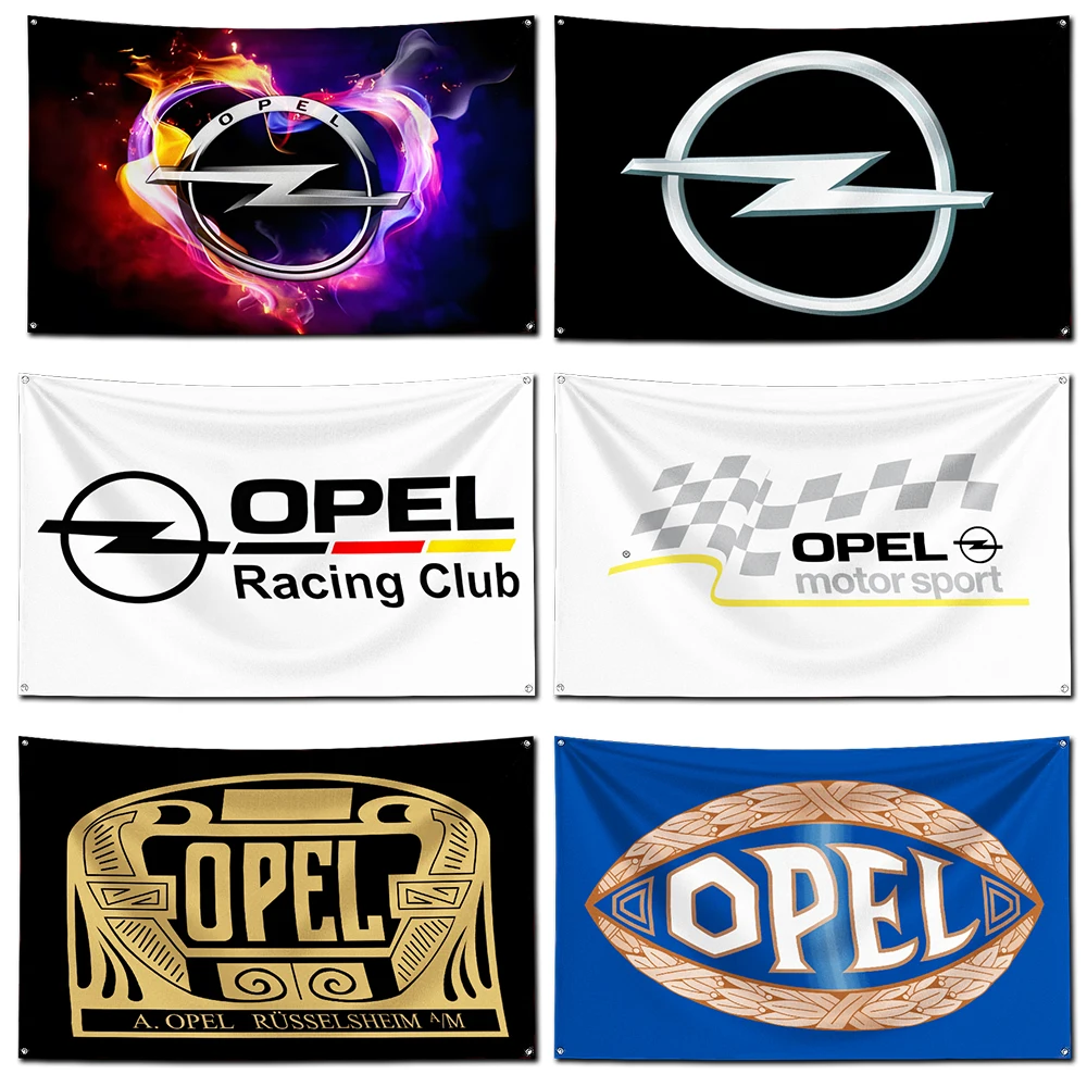 Opels Sports Racing Car Flag Polyester Digital Printing Banner 4 Sizes for Garage Wall Art Out Door Decoration