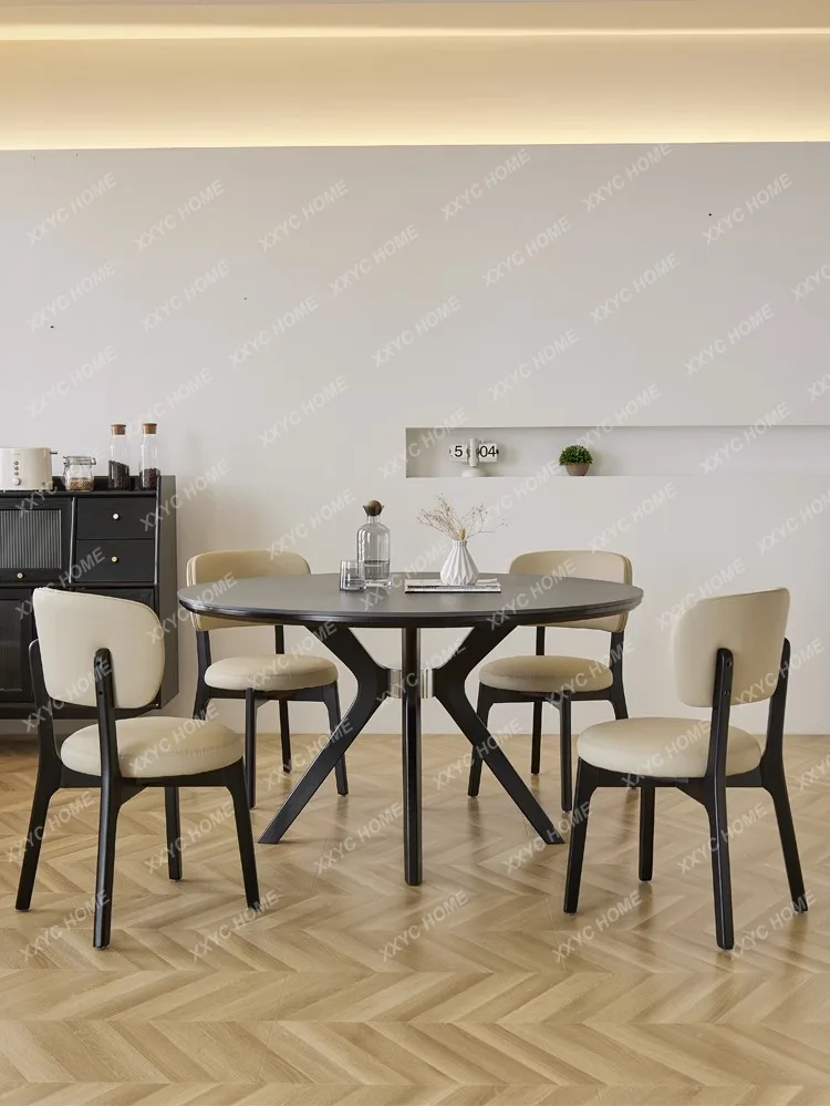 A Retro Round Table Delifeng Rock Slab Dining Table Solid Wood Black Small Apartment Round Table Medieval Solid Wood Round Tab