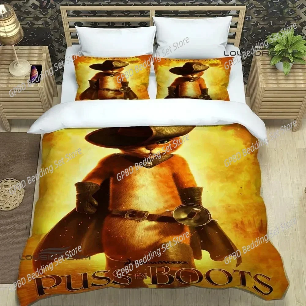 

Puss in Boots Cartoon Comfortable Duvet Quilt Cover Pillowcase Bedding Set Children Bedroom Decoration Home Textile