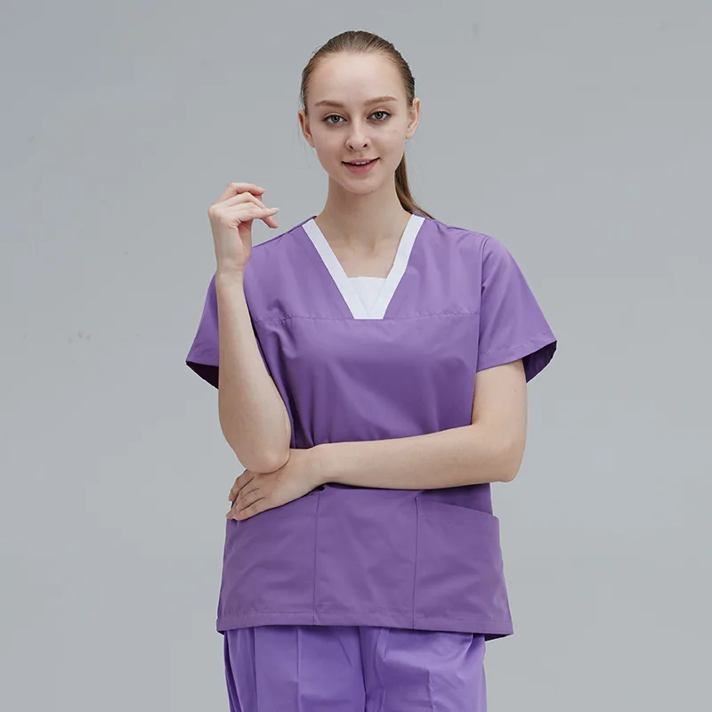 Women Solid Scrub sets Beauty Salon pharmacy work uniforms doctor cotton surgical gowns hospital elastic nurse uniforms workwear