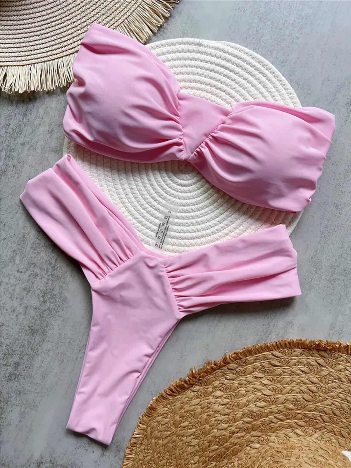 

Sexy Bandeau High Cut Bikini Women Swimwear Female Swimsuit Two-pieces Bikini set Pleated Padded Bather Bathing Suit Swim K6297