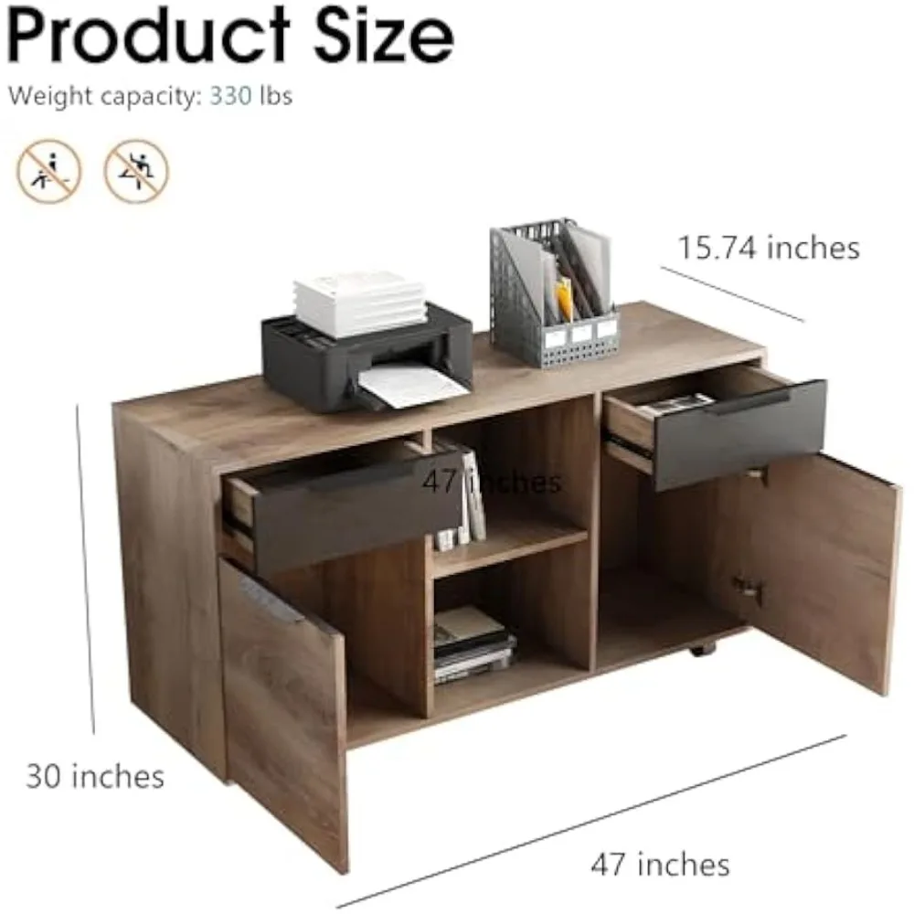 "خزانة ملفات متنقلة ذات درجين - مكتب متدحرج تحت العجلات، حامل طابعة الماهوجني للمكتب المنزلي" #2