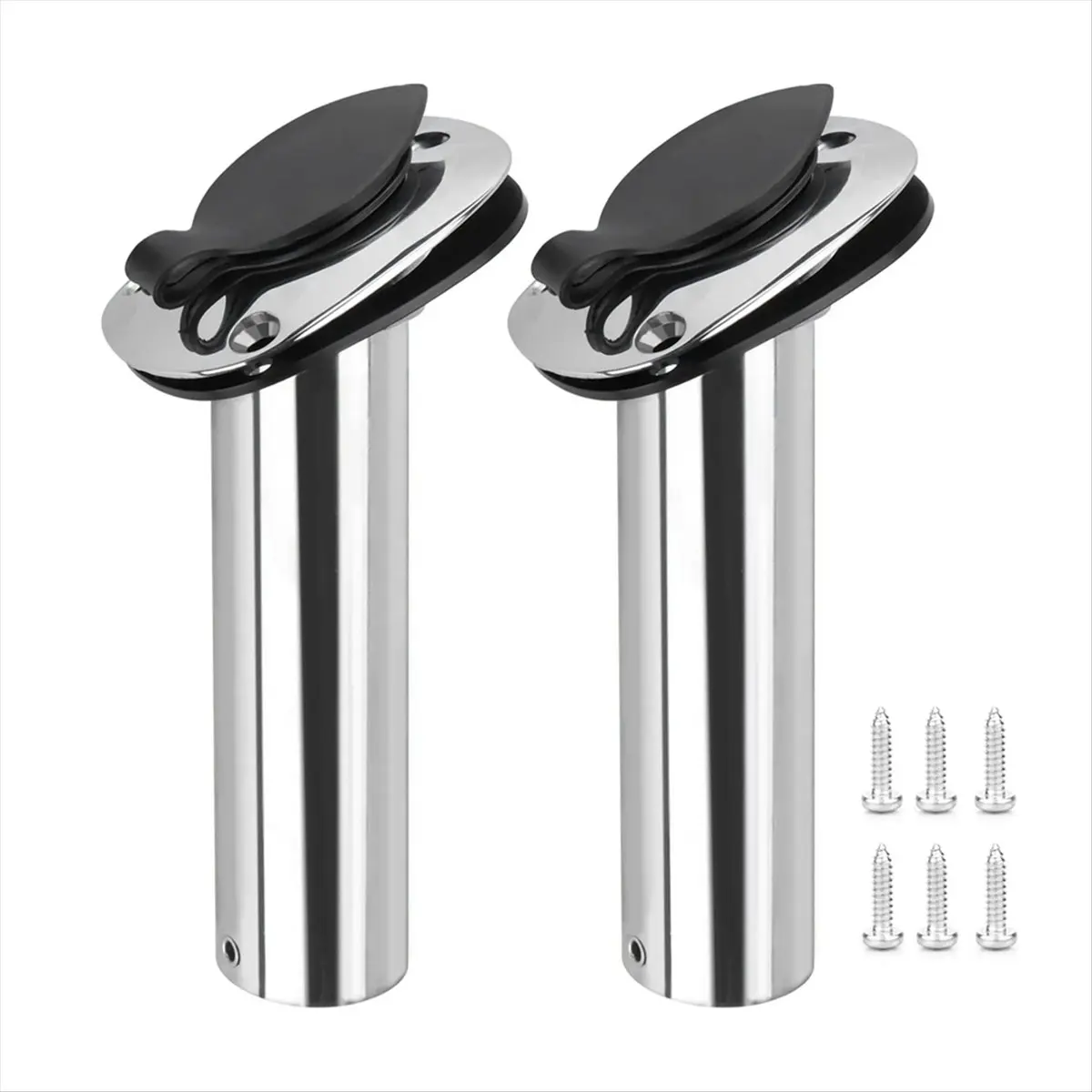 A89X 2 Pieces Marine Stainless Steel Fishing Rod Holder Recessed 15 Degree with PVC Cover, Inner Tube and Washer