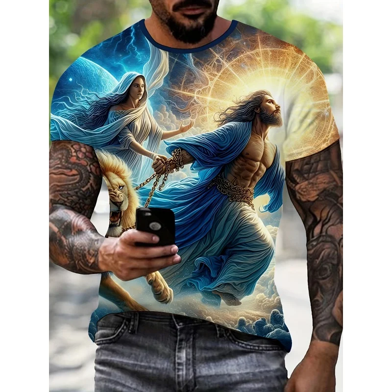 3D Printed Christ Jesus T Shirt For Men Virgin Mary Cross Graphic T-Shirts Fashion Casual Women Loose Round Neck Tops Tees