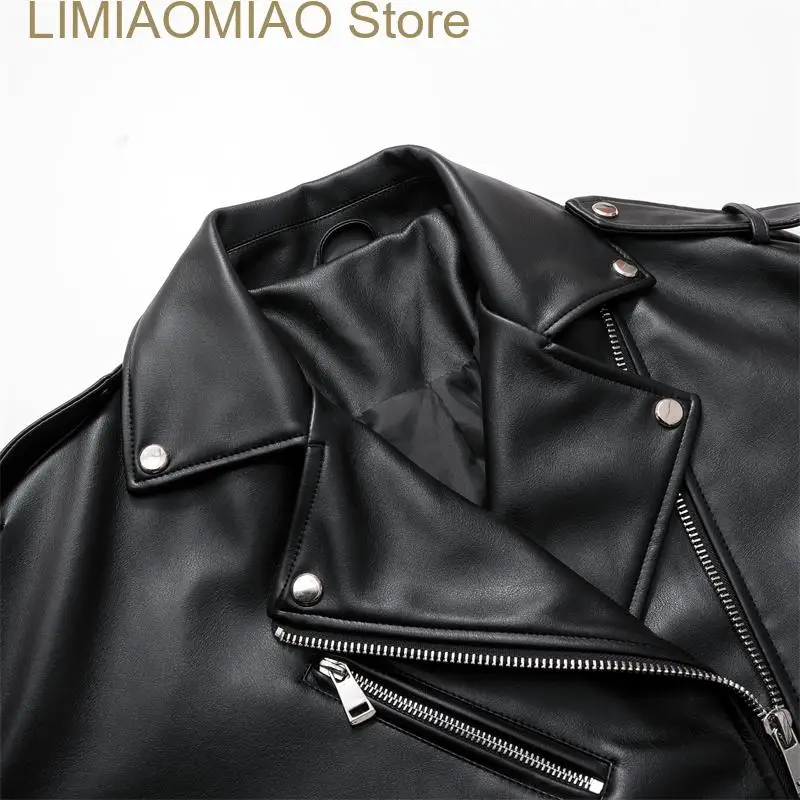 New Women\'s spring autumn style black imitation leather locomotive style loose jacket coat handsome pu motorcycle top