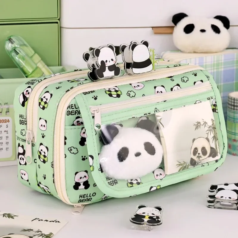 9-Layer Large Capacity Pen Bag Capybara/Panda Canvas Pencil Case Creative Simple Stationery Storage Pouch Lovely Student Gift