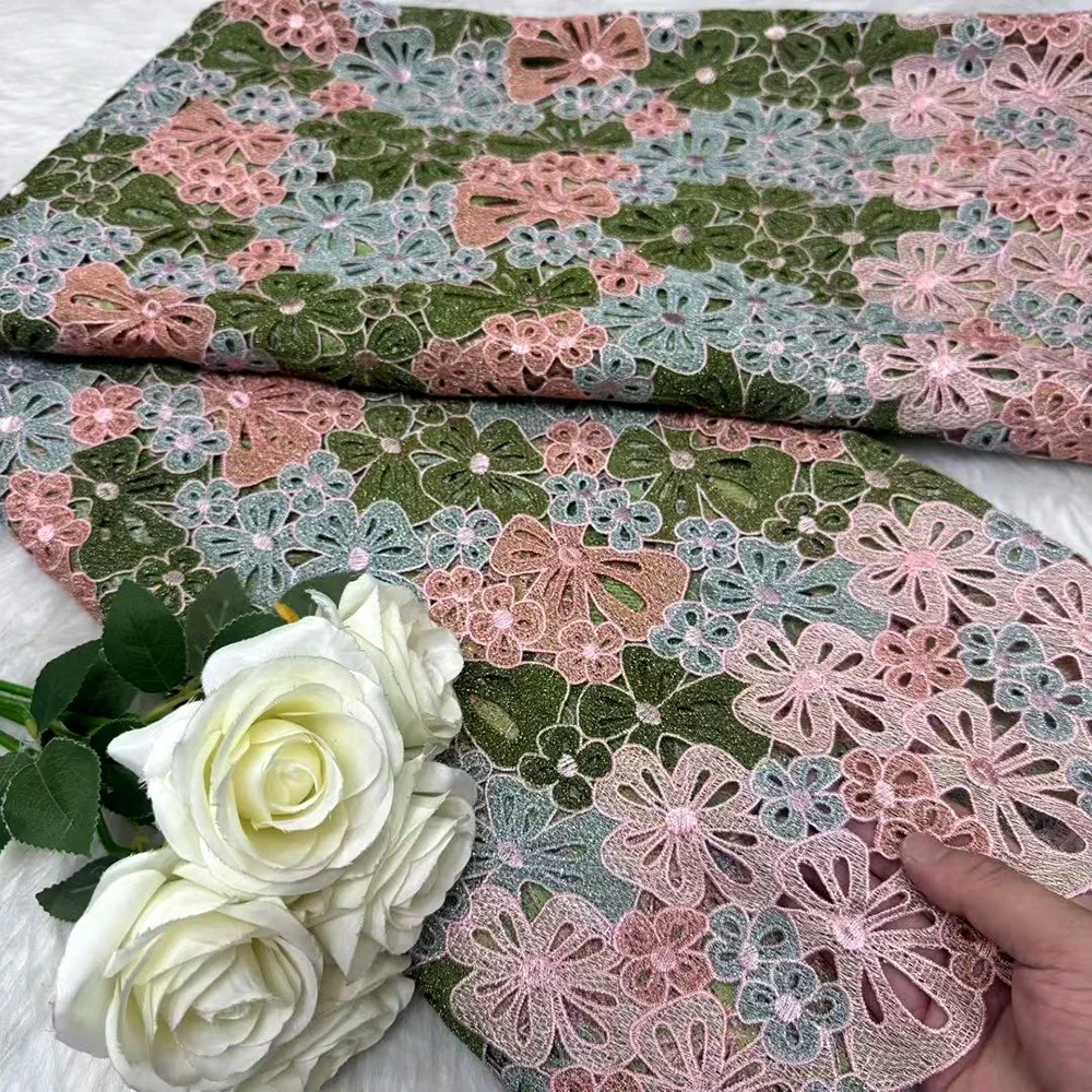 

New Multicolore Embroidered Water Soluble Lace Fabric African Guipure Cord Lace Fabric For Sewing Nigerian Women Dresses 5 yards