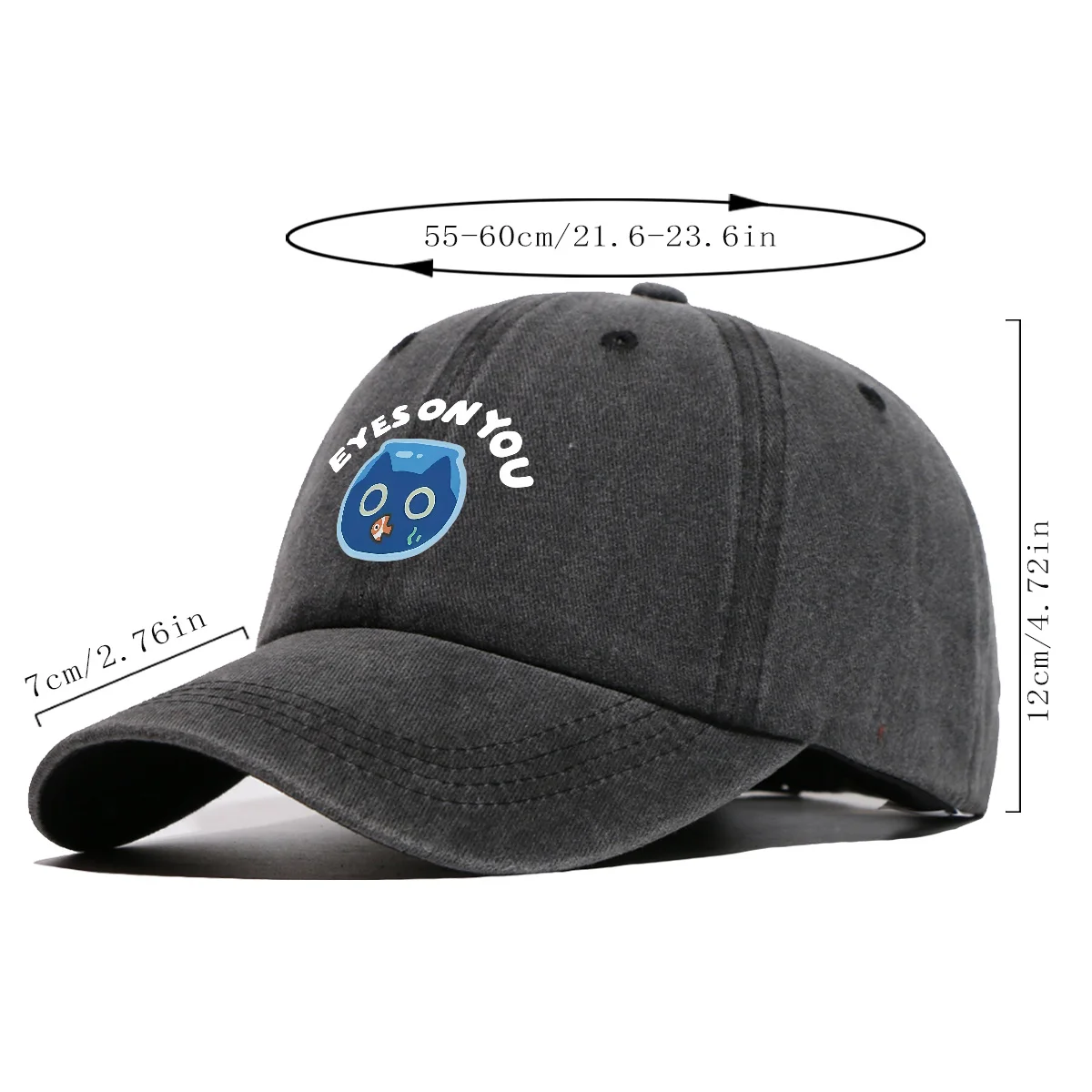 1pc Cat Shape Fish Tank Print Baseball Cap Funny Cartoon Sun Hat Blue And White Color Matching Fresh And Lovely Unisex Adjustabl