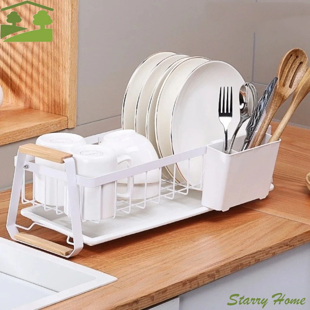 

Съемная кухонная сушилка для посуды с деревянной ручкой и металлическим каркасом, органайзер для кухни, подставка для сушки посуды большой вместимости