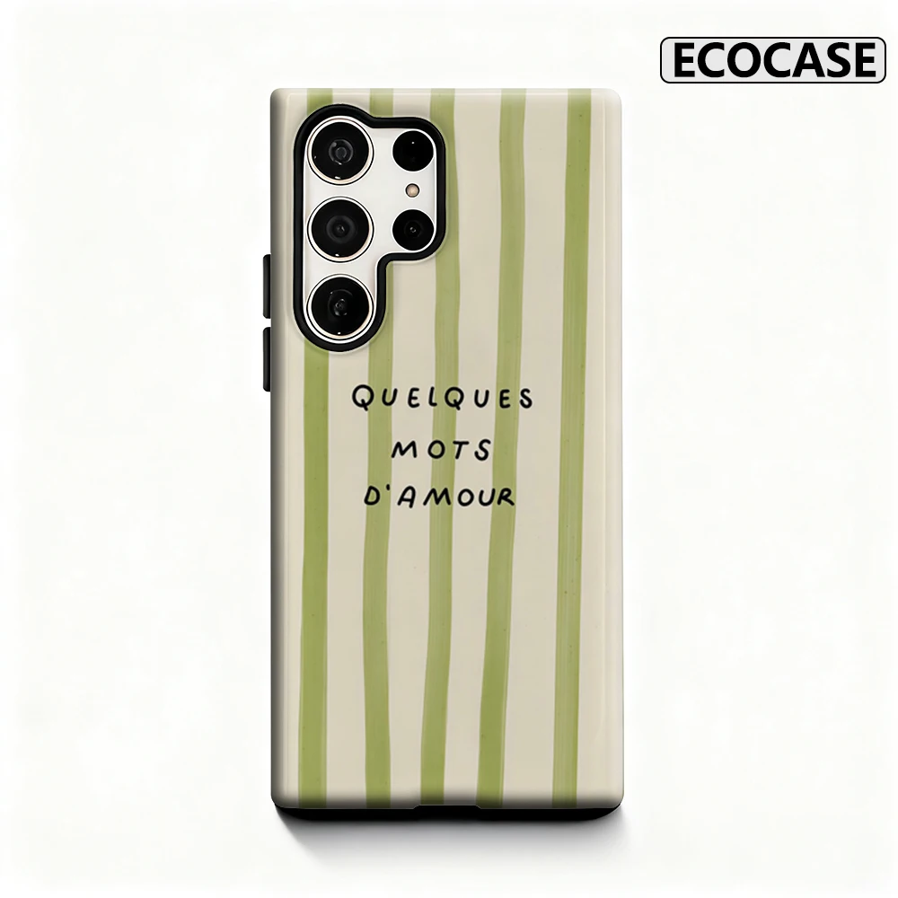 Quelques Mots D'amour Handyhülle für Samsung Galaxy S25 Ultra S24 S23 Ultra Plus, glänzende doppellagige Rückseite