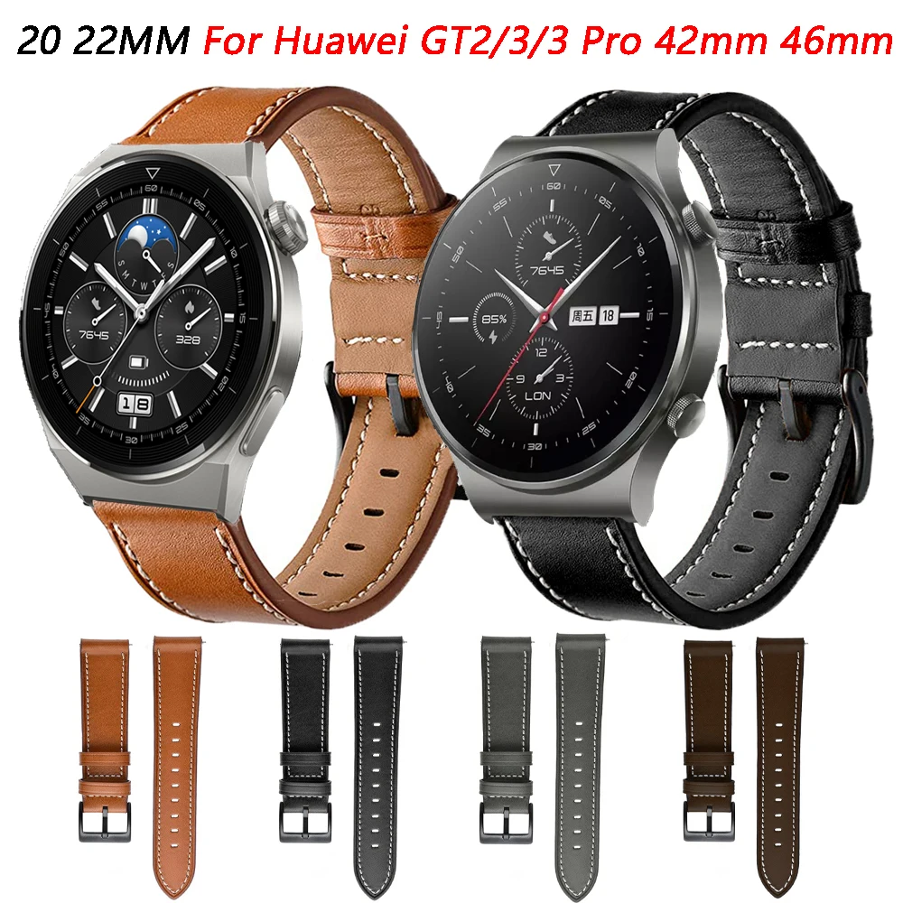 20 22mm Leder armband für Huawei Uhr GT3/GT 3/GT 2/GT2 Pro 42mm 46mm Smartwatch Armbänder Armband Ersatz gürtel