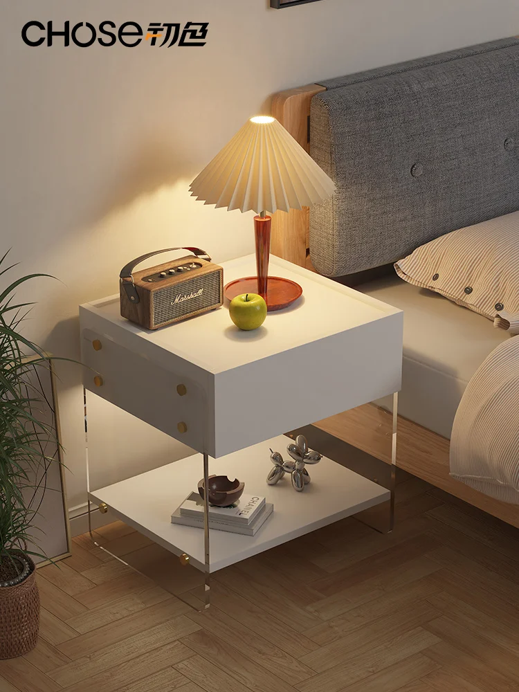 

Primary color simple modern bedroom bedside table acrylic high sense light luxury Internet celebrity ins wind suspension bedside