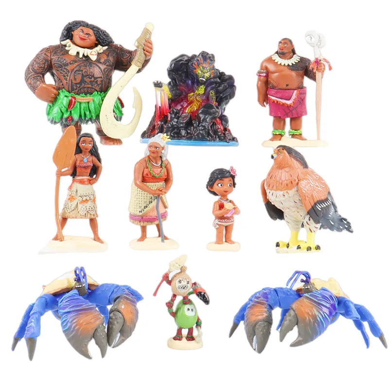 6/10Pcs Set Disney Movie Moana Figure Dolls Set Demigod Maui Moana Waialiki Heihei Action Figure Model Kids birthday Gift