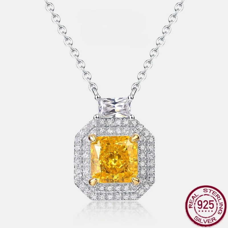 

Новое S925 чистое серебро ледяной цветок огранки высокоуглеродистый алмаз квадратный свет роскошное модное ожерелье с желтыми бриллиантами свадебные украшения