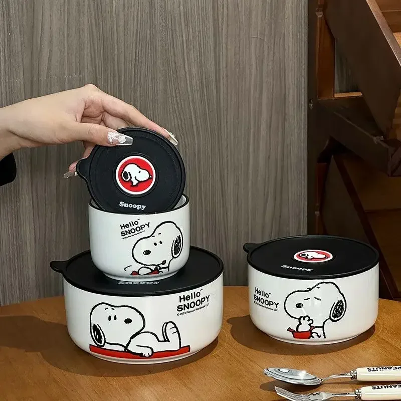 Disney Snoopy kreatywny zestaw misek ceramicznych do przechowywania świeżości podszkliwny kolor spożywczy uroczy kreskówkowy mikrofalowy prezent świąteczny kawaii