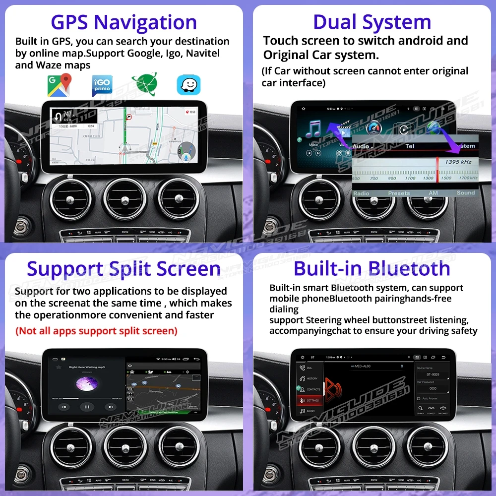 NAVIGUIDE 12.3 Inch 4+128G Carplay Android 12.0 Car Radio For Mercedes-benz A CLA GLA W176 W117 X156 GPS Navi WIFI SIM BT 8 Core