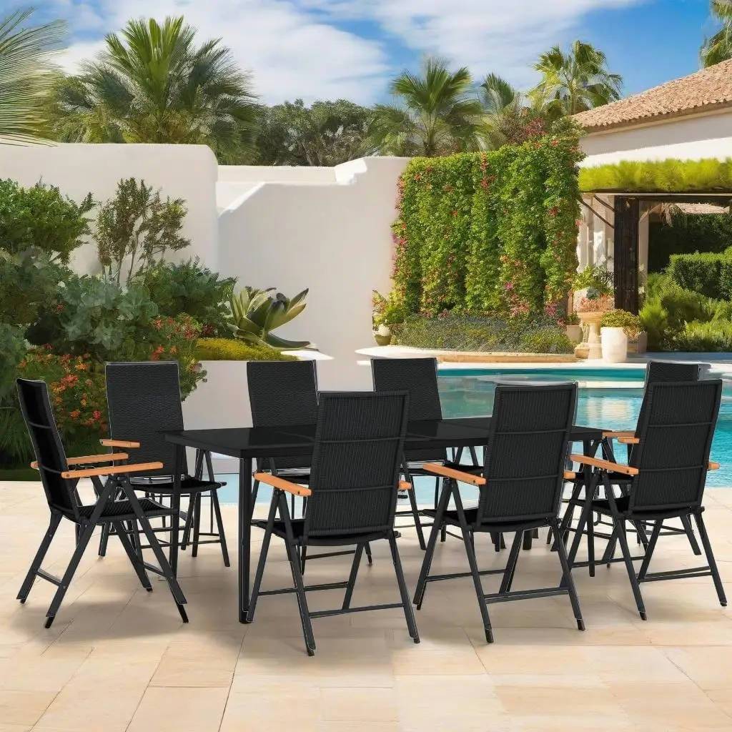 

9-Piece Black Patio Dining Set - Stylish Outdoor Furniture for Elegant Gatherings