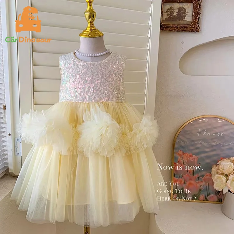 2025 Summer New 2 3 4 5 6 7 8 9 10 Years Children Glitter Sleeveless Ball Gown Sequins Tank Dress For Kids Baby Girls