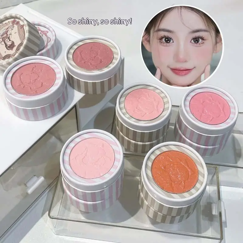 HERORANGE Dimensional Embossed Blush Fine Powder Monochrome Smooth Matte Shimmer Retro Almonds Blusher Rouge Enhancing Makeup