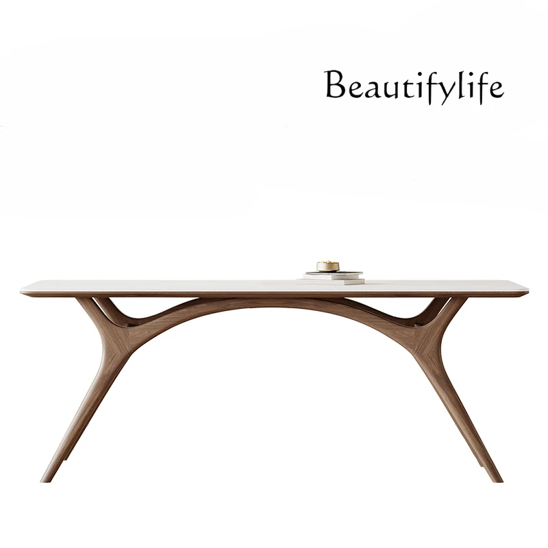 

Solid Wood Rock Plate Dining Table Nordic Modern Minimalist Ash Cream Style Rectangular Dining Table and Chair