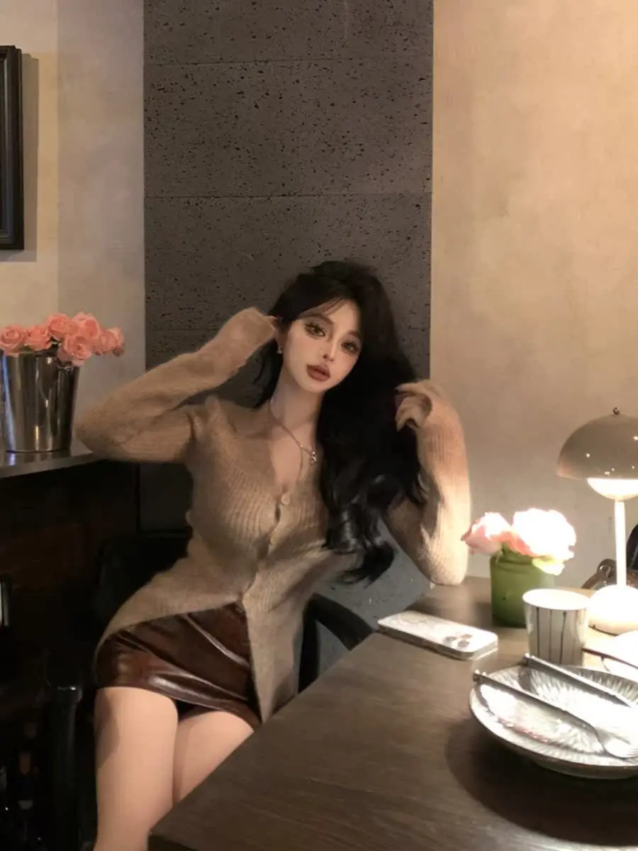 

Slimming Long Sleeve V-Neck Knitwear Soft Cozy Women's Fashion Korean Style Polyester Fiber Color Commute Style Open Ca...