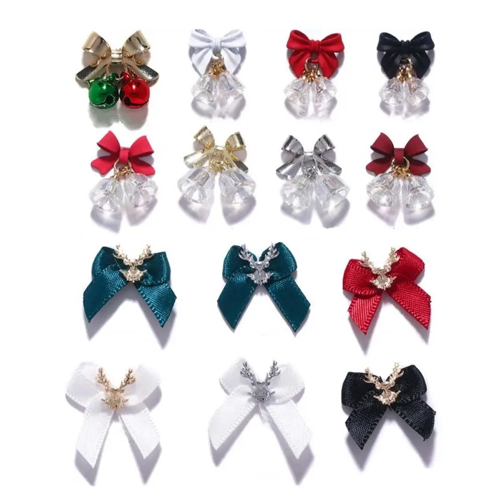 Acessórios sinos de natal bowknot 3d jóias de unhas natal brocas de unhas arco strass decorações de unhas de natal