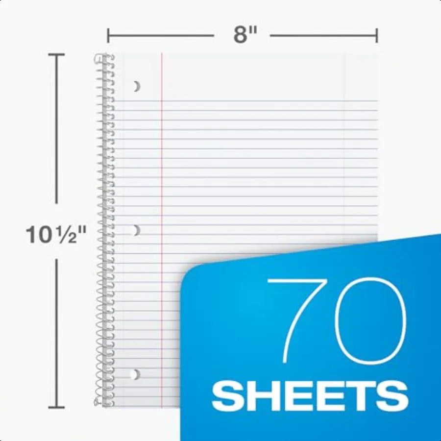 Spiral Notebooks 18 Count Bulk Pack 1 Subject College Ruled Notebooks for School 8 x 10.5 Inches 70 Sheets Assorted Colors Back