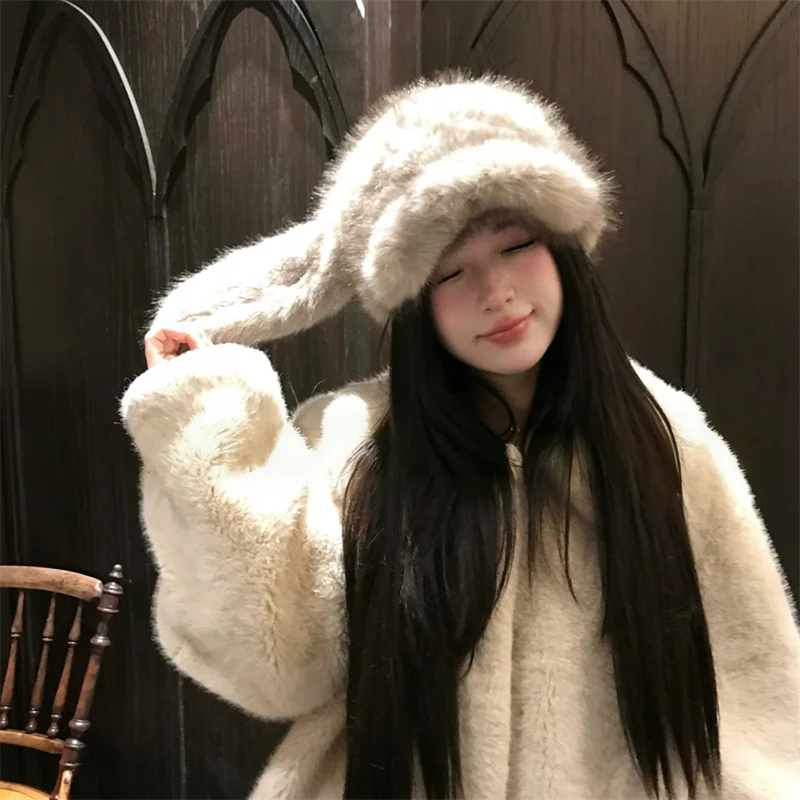 فيلم أنيمي أرنب مضحك لطيف الأذن تأثيري قبعة أفخم الشتاء يندبروف قبعة زي الكرتون فتاة مريحة الدعامة الدافئة #6