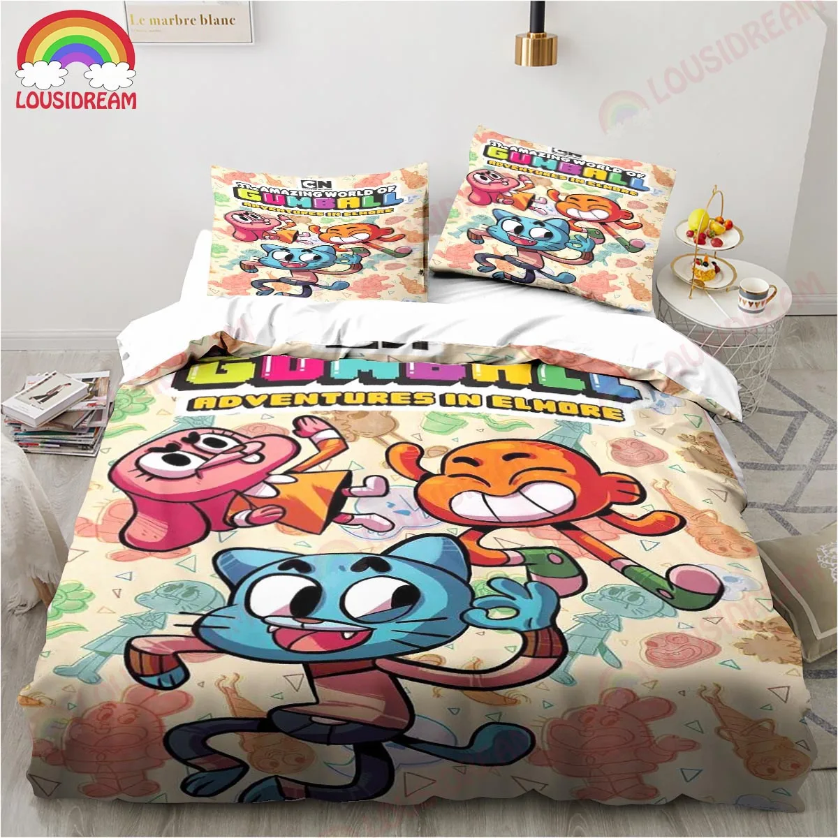 Cartoon The Amazing World Bedding Set Gumball Sheet King Twin Double Child Bedding Set Mircofiber or Polyester Duvet Cover