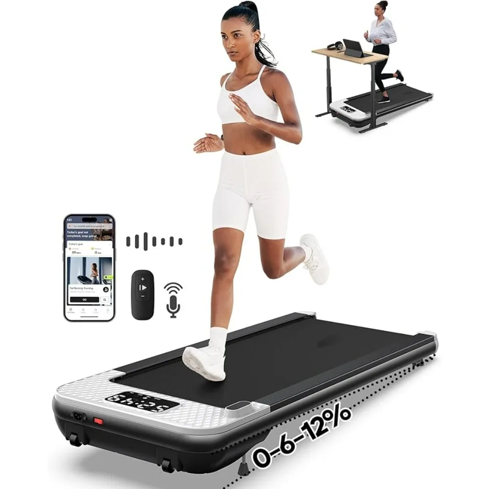 340+ lbs Capacity & Voice Controlled3.0HP Low Noise Standing Under Desk Treadmills Works with Apps & Remote No Installation