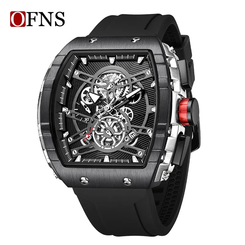 Top Brand Male Watches Silicone Strap Tonneau Dial Quartz Watch Watch For Men Waterproof Sport Clock Male Relogio Masculino