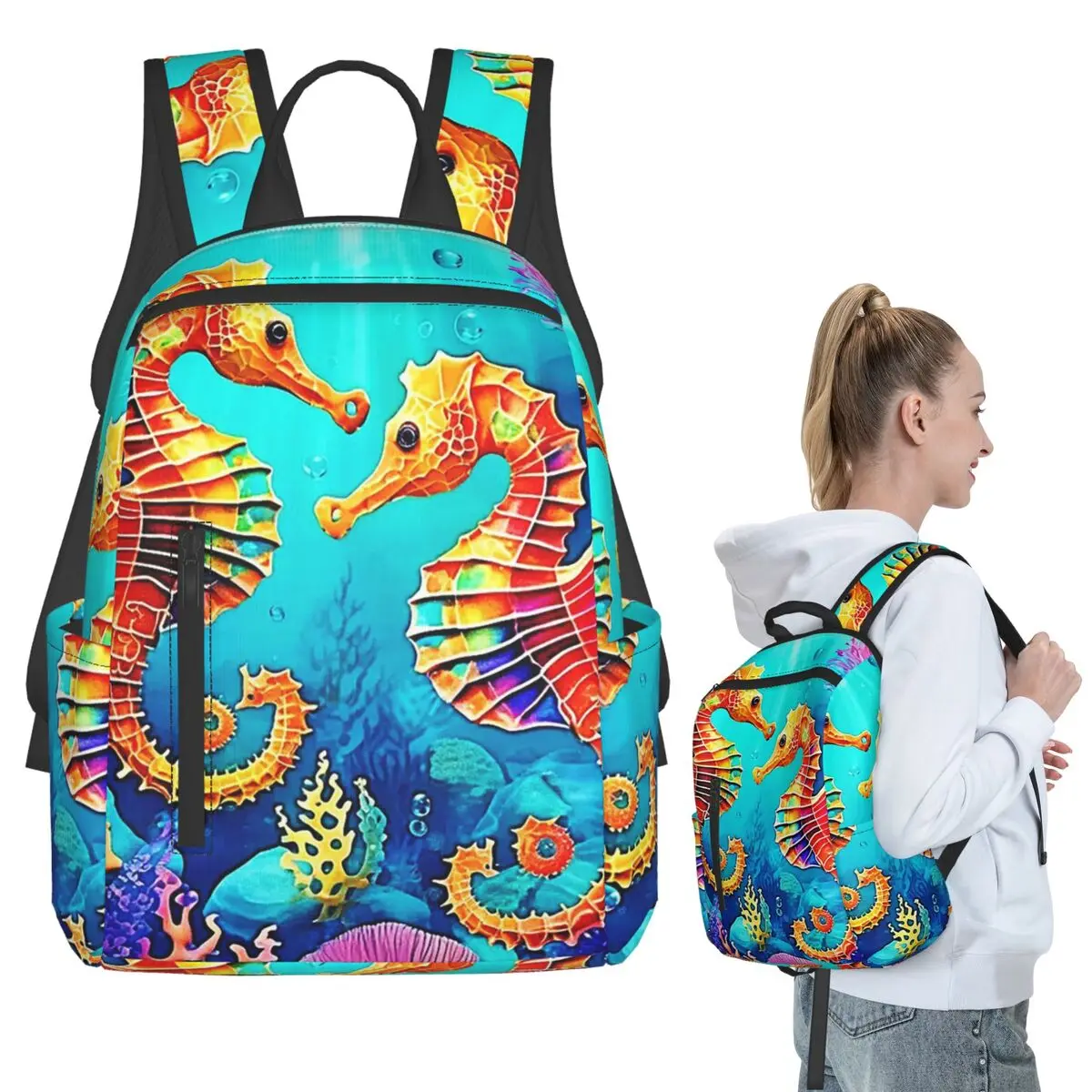 

Cartoon Seahorse Underwater Sea Backpack Student BookBag Kids School Bag Computer Shoulder Bags Men Women