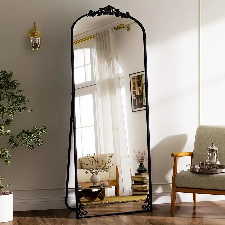 

56"x21"Vintage Full Length Mirror Carved Arched Floor Mirror Baroque Full Body Mirrors for Bedroom Living Room Entryway