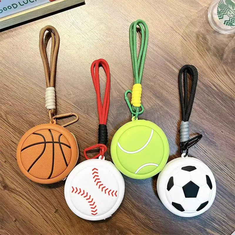 New Cartoon Sporty Storage Bag Basketball Football Keychain Coin Purse Volleyball Baseball Key Ring Wallet Earphone Case