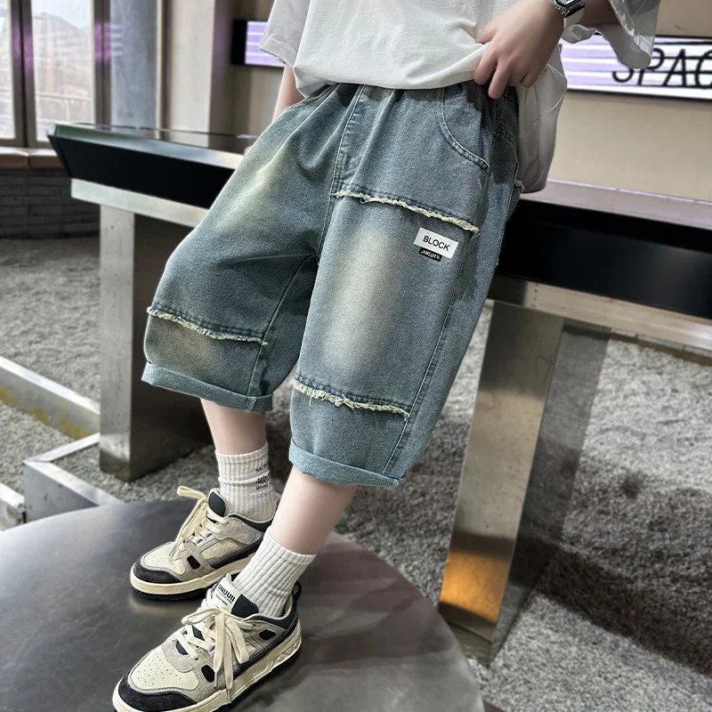 

Teenager Kids Boys Denim Shorts 4Y-16Y Summer Solid Blue Children Boys Casual Pants Soft Cotton Jeans Short Straight Pants