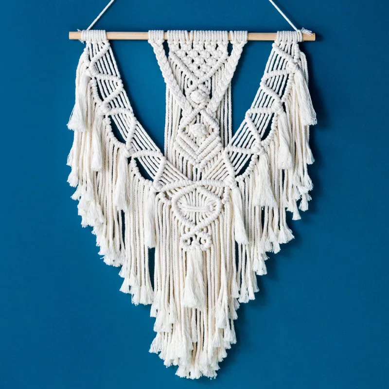 

Bohemian Tapestry with Tassels, Handwoven Cotton Wall Hanging, Macrame Art Craft, Finished Boho Decor
