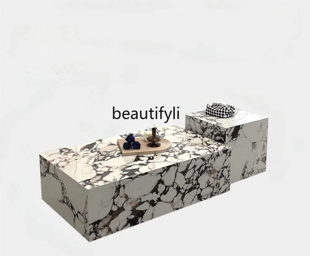 

Mild Luxury Marble Coffee Table Living Room Home Rectangular Solid Wood Modern Combination Side Table Imitation Luxury Stone