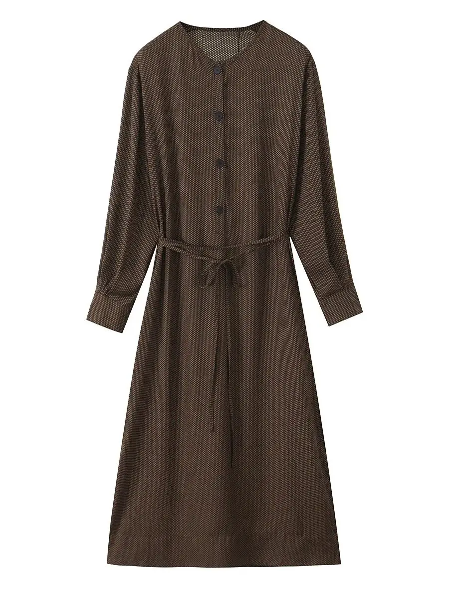 브랜드 스타일 단색 A라인 드레스 긴 소매 라운드 넥 여성 패션 봄 신상 미디 드레스 엄마 옷 루즈핏