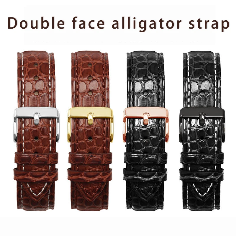 Cinturino per orologio in pelle di coccodrillo 18 19 20 21 22 Cinturino per orologio da uomo e da donna in doppia pelle di alligatore Linea bianca marrone nero Per qualsiasi marca