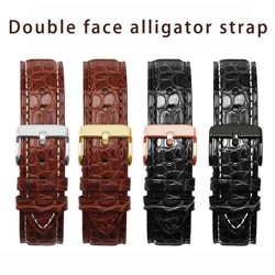 Crocodile skin watch strap 18 19 20 21 22 Double alligator skin men and women’s watch band Black brown white line For any brand