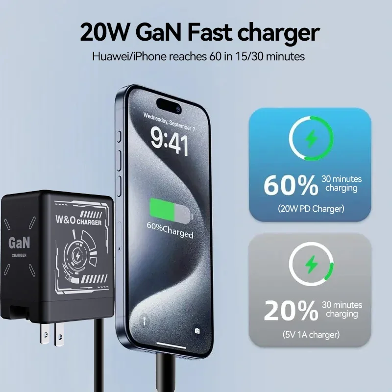 Lenovo GaN 120W Fast Charger Retractable Type-C Ligting Cable Portable Multi-Device Folding Adapter For iPhone Samsung HUAWEI
