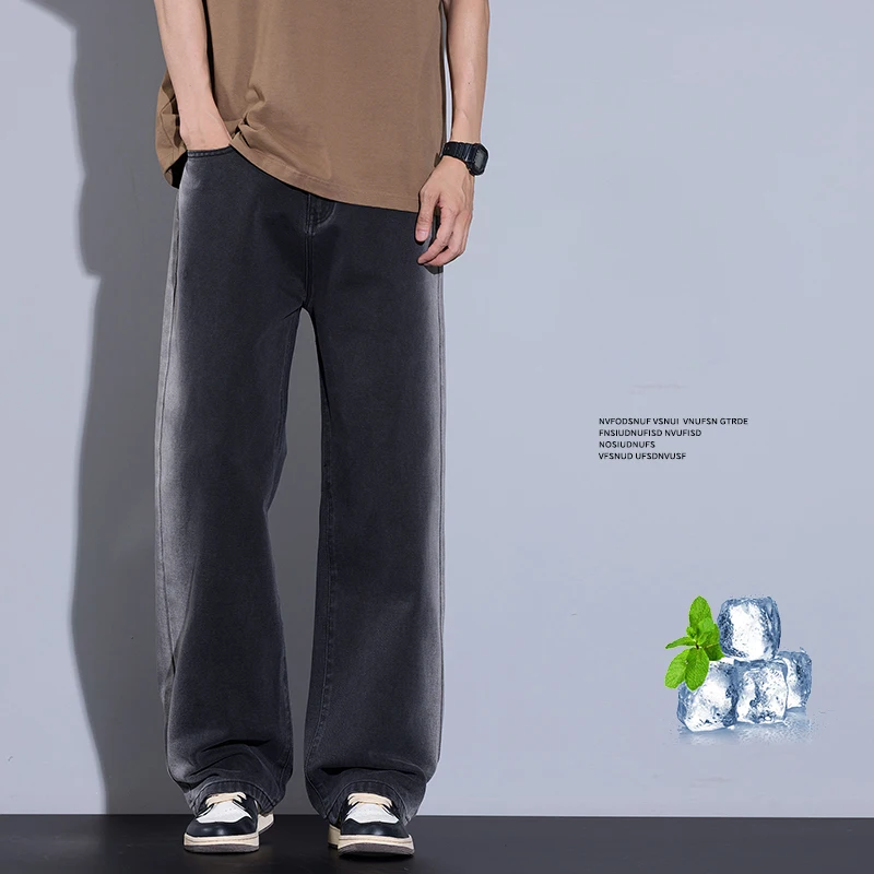 

Black Grey Gradient Men Jeans Loose Straight Wide Leg Spring Fall Casual American High Street Urban Streetwear Trendy Fashion