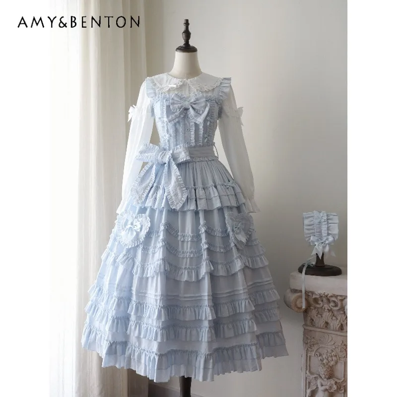 Origineel ontwerp zoete, zachte feeënstijl CLA-serie Lolita jurk schattige strikriem slanke midi-lengte JSK band lange jurk voor dames