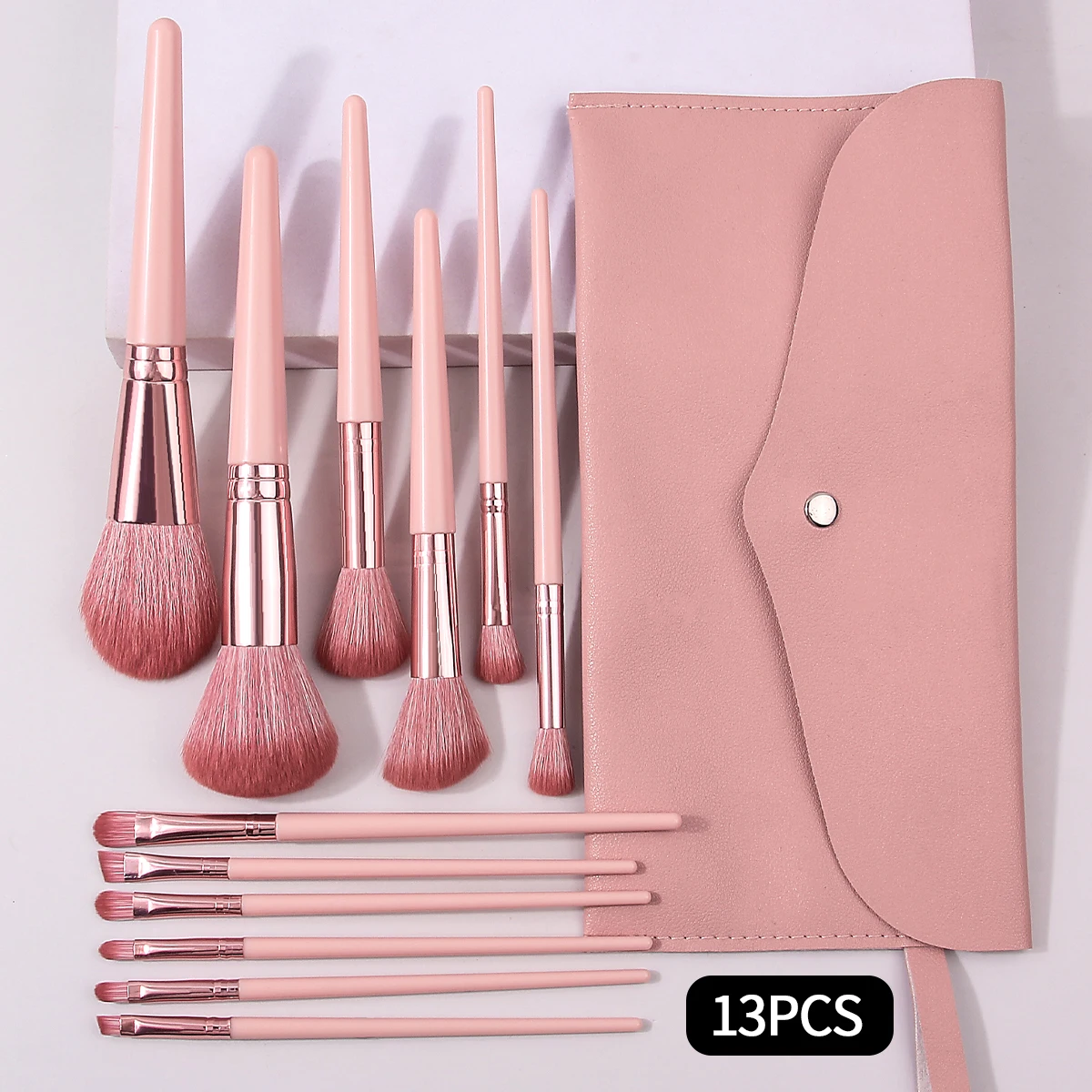 13Pcs Makeup Brush Set Comes With a Portable Envelope, Makeup Brush Bag, Blush, Loose Powder and Eyeliner Brushes
