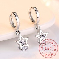 925 Sterling Silver Crystal Star Charm Stud Earrings For Women 2022 Grils Kids Wedding Gift Female pendientes mujer moda