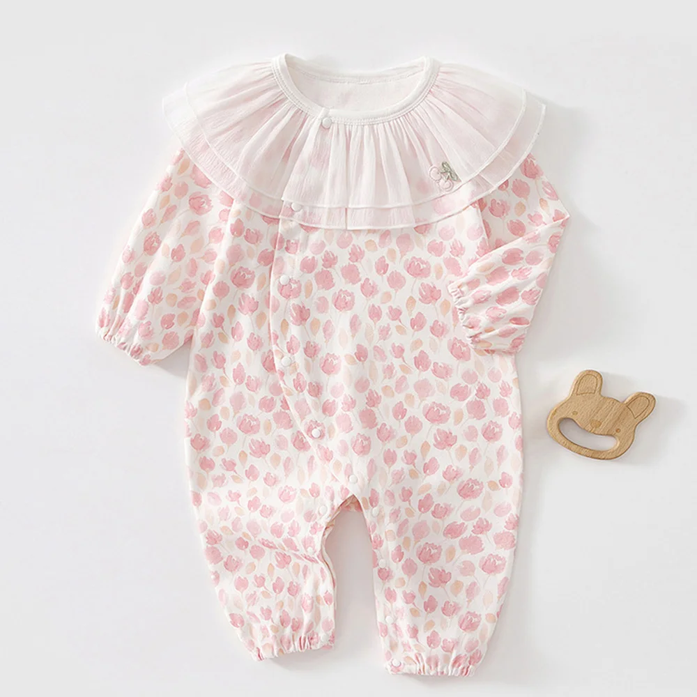 Thanksgiving Baby Girl Romper Long Sleeve Cotton Floral Infant Jumpsuit Princess Fall Boutique Baby Clothing