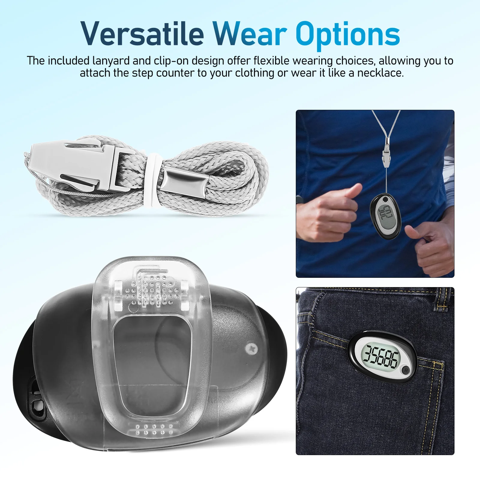 

Portable 3D Pedometer Clip Accurate Step Counter Hiking Walking Sports Counter Lanyard Fitness Tracker Pedometer Clip