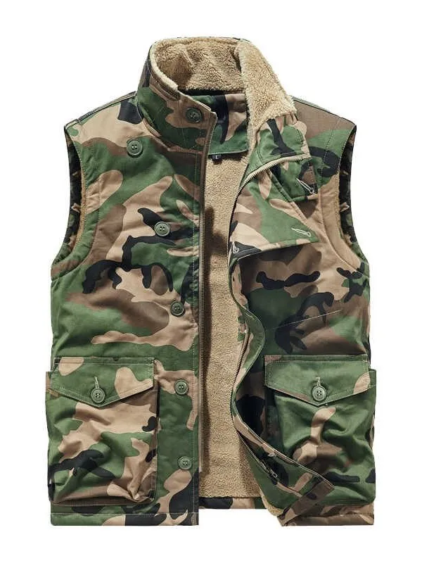 

Мужской жилет в британском стиле с флисовой подкладкой, утепленный, осенне-зимний, хлопковый, больших размеров, из овечьего вельвета, ретро, с множеством карманов, модный